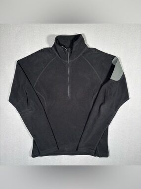 Eddie Bauer Black Half-Zip Fleece Pullover with Olive Patch